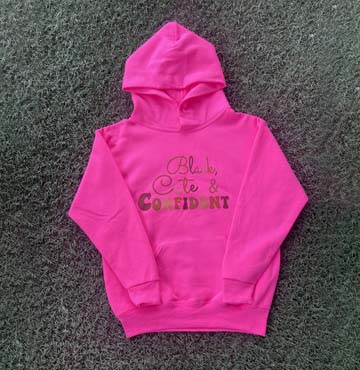 Girls Pink Black Cute and Confident Hoodie