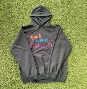Womens Black Hoodie with Brown blue and Pink